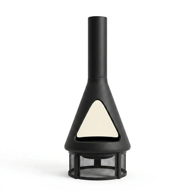 Chiminea Fire Pit Designed for Modern Patios, High-Draft Chimney, Steel Construction, Ceramic Coating